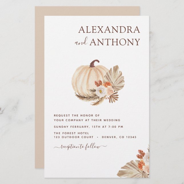 Papier Mariage Budget Pampas Citrouille blanc Grass  (Devant / Derrière)