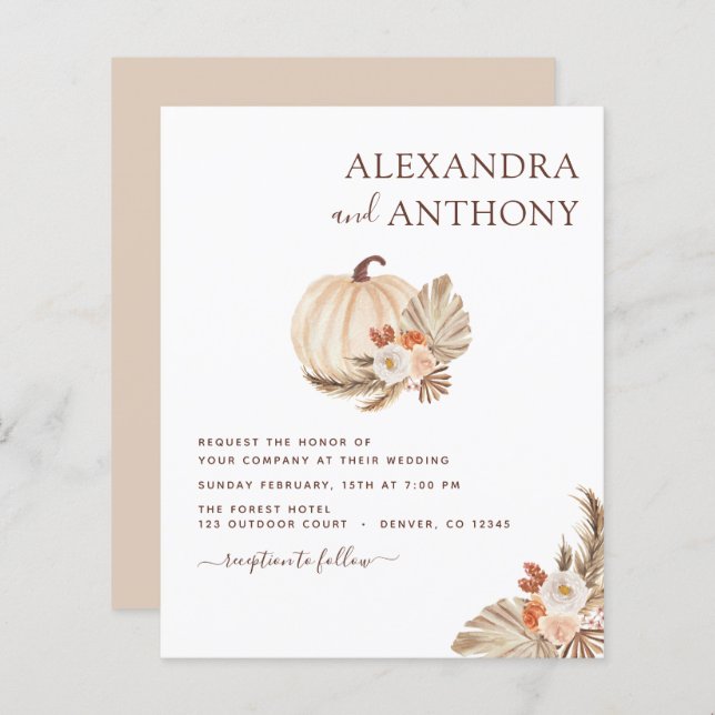 Papier Mariage Budget Pampas Citrouille blanc Grass  (Devant / Derrière)