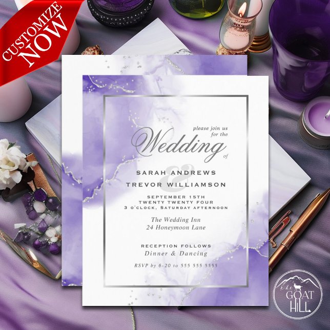 Papier Mariage budget Rainbow Violet Argent Abstrait (easy to customize )