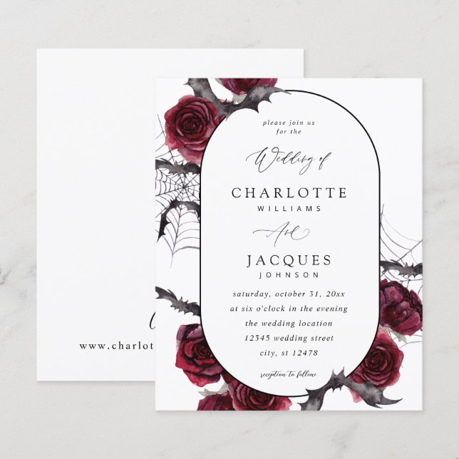 Papier Mariage Budget Red Rose Halloween chauves-souris - (Devant / Derrière)