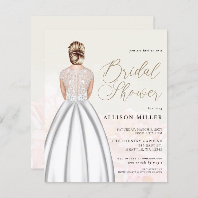 Papier Mariage Budget Robe de douche nuptiale Invitation (Devant / Derrière)