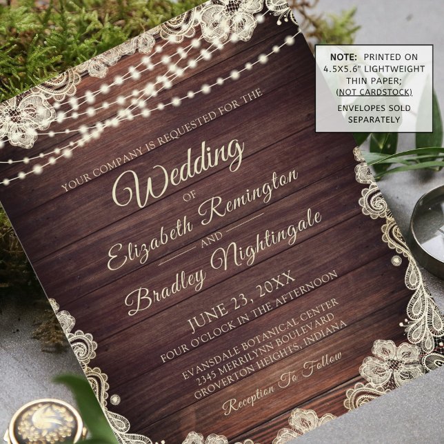 Papier Mariage Budget Rustic Wood Lights Lace Invitation (Créateur téléchargé)