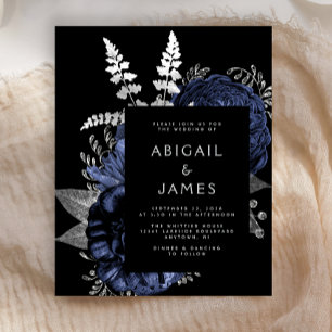 Papier Mariage Budget Sombre Floral Bleu Marine Argent