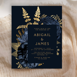 Papier Mariage Budget Sombre Floral Bleu Nuit Or