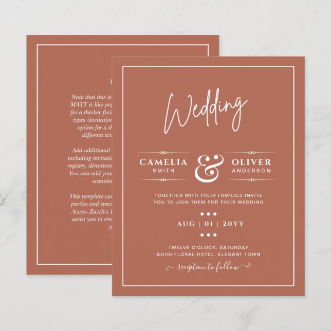 Papier MARIAGE BUDGET Terracotta Monochrome (Devant / Derrière)