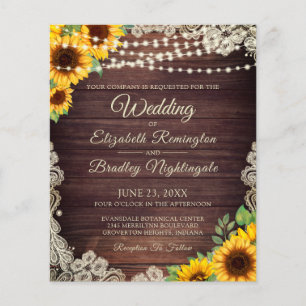 Papier Mariage Budget Tournesol Lumières en bois Dentelle