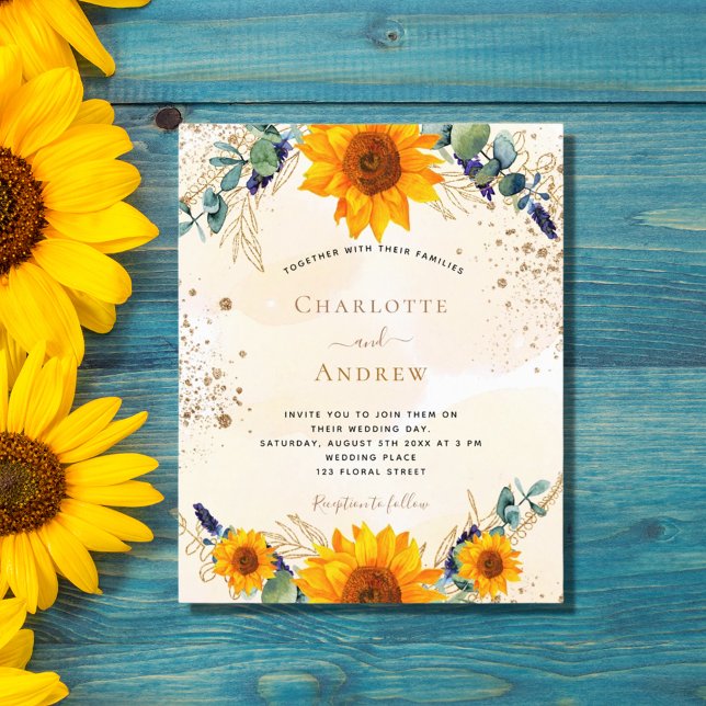 Papier Mariage budget tournesol rustique eucalyptus or (Créateur téléchargé)