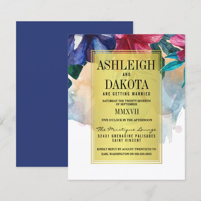 Papier Mariage Budget Tropical Watercolor Flowers (Devant / Derrière)