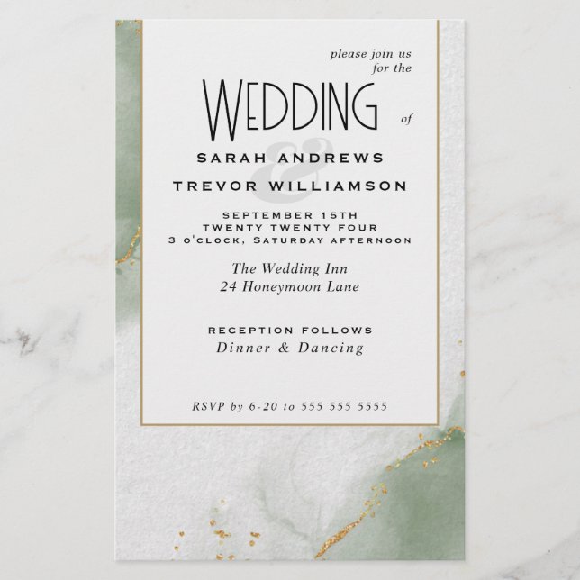 Papier Mariage budgétaire Sage Vert Ciels Abstraits (Devant)