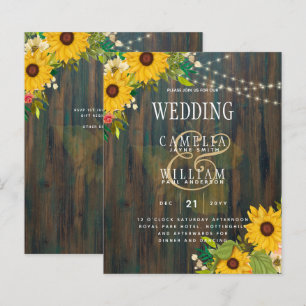 Papier Mariage campagnard Rustique Fleurs de soleil en bo