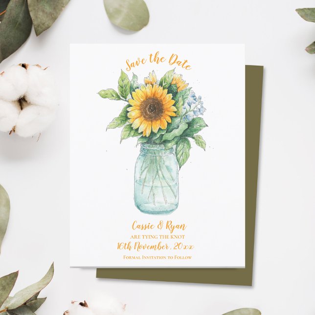 Papier Mariage campagnard rustique tournesol Enregistrer  (Sunflower Rustic Country Wedding Save the Date)