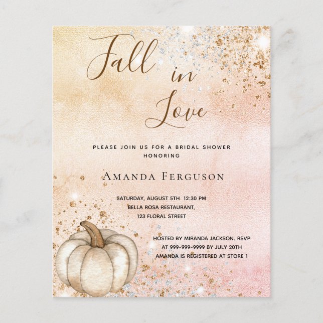 Papier Mariage champêtre automnal rose gold et citrouille (Devant)