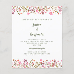 Papier Mariage champêtre avec fleurs sauvages roses Budge