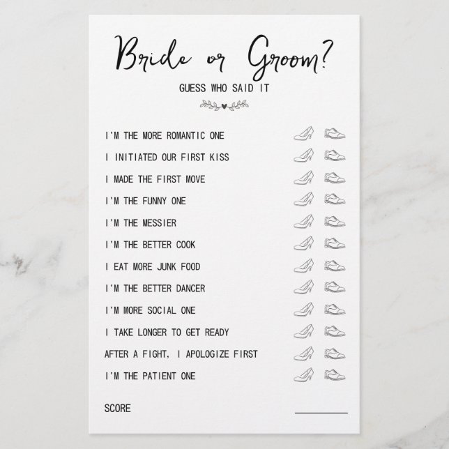 Papier Mariage Chaussure mariée ou mariée noir et blanc (Devant)