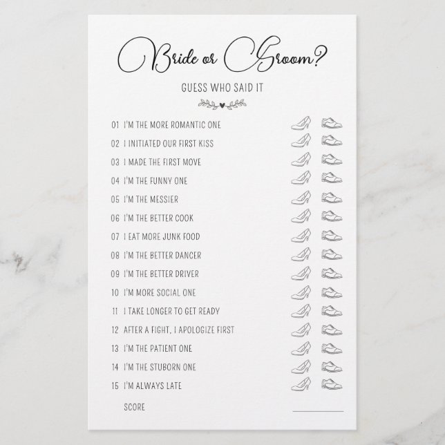 Papier Mariage Chaussure mariée ou mariée noir et blanc (Devant)