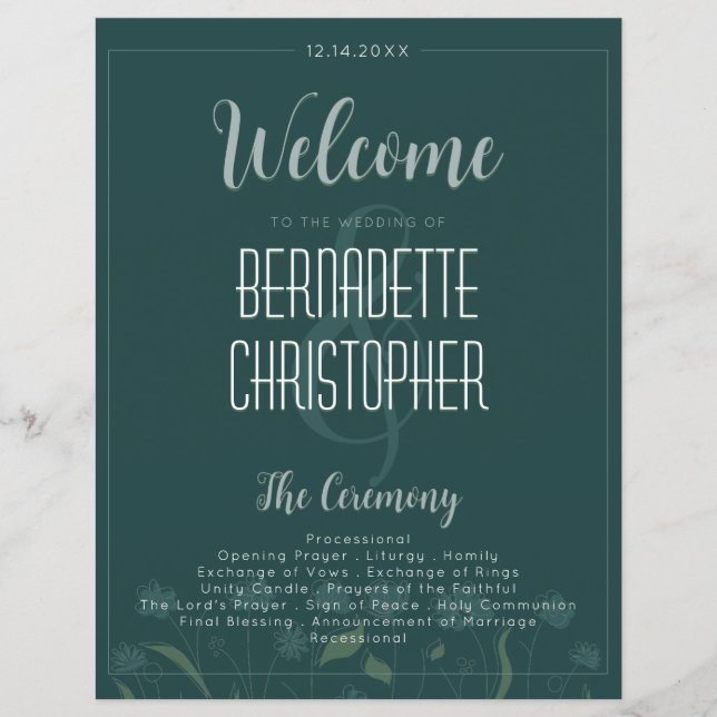 Papier Mariage Chic Moderne Élégant Vert Émeraude Simple (Devant)