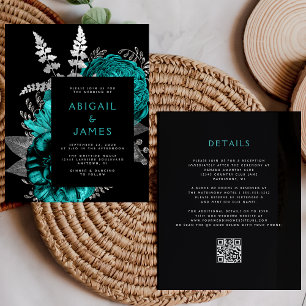 Papier Mariage Code QR Argent Sépia Floral Budget