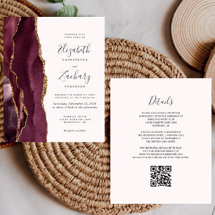 Papier Mariage Code QR Blush Agate Or Budget Bourgogne