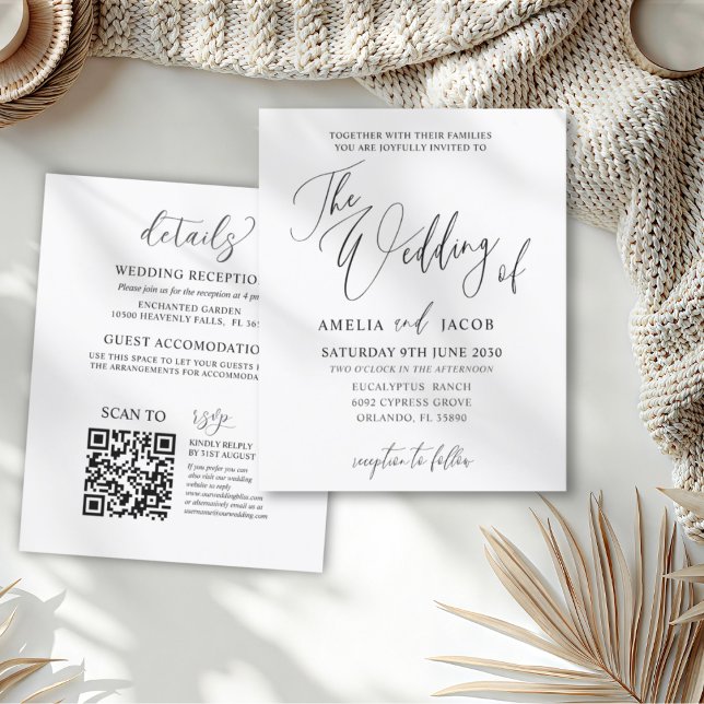 Papier Mariage code QR calligraphié noir et blanc à petit (Créateur téléchargé)