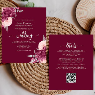 Papier Mariage Code QR Floral Coup de foudre Bourgogne ab