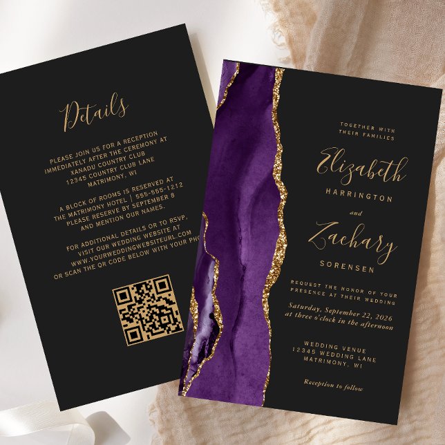 Papier Mariage Code QR Foncé Agate Violet Budget (Créateur téléchargé)