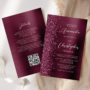 Papier Mariage Code QR Métal Brossé Bourgogne Économique
