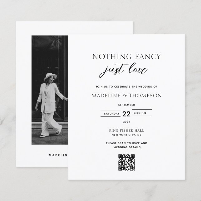 Papier MARIAGE Code Qr Nothing Fancy Just Love Budget (Devant / Derrière)