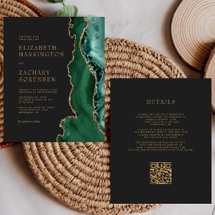 Papier Mariage Code QR Or Agate Vert Émeraude Budget