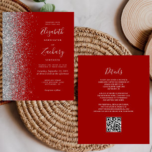 Papier Mariage Code QR Pailleté Argent Rouge Budget
