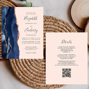 Papier Mariage Code QR Rose Gold Agate Foncé Budget