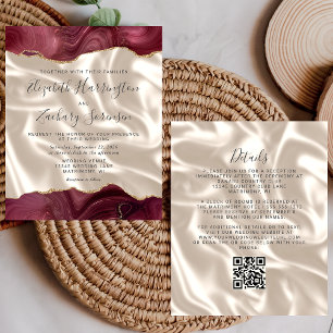 Papier Mariage Code QR Soie Agate Or Bourgogne