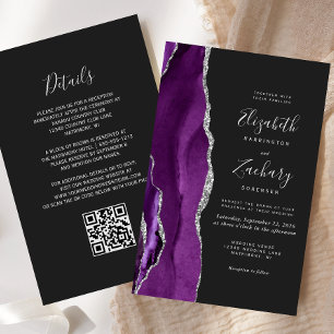 Papier Mariage Code QR Sombre Agate Argent Violet Budget