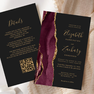 Papier Mariage Code QR Sombre Agate Bourgogne Économique
