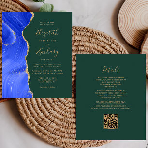 Papier Mariage Code QR Vert Agate Or Bleu Royal Budget