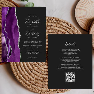 Papier Mariage Code QR Violet Agate Argent Foncé Budget