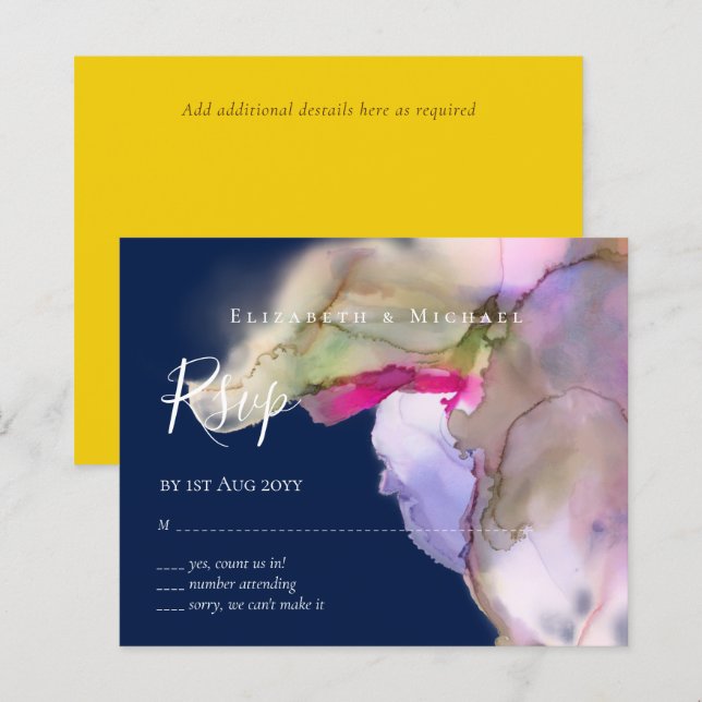 Papier MARIAGE d'aquarelle BUDGET Abstrait pourpre rsvp (Devant / Derrière)