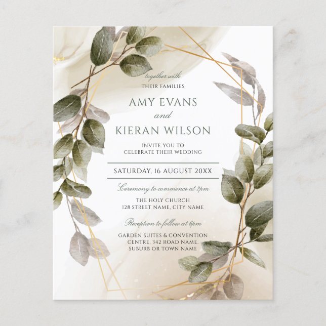 Papier Mariage d'aquarelle couleur or vert brillant budge (Devant)