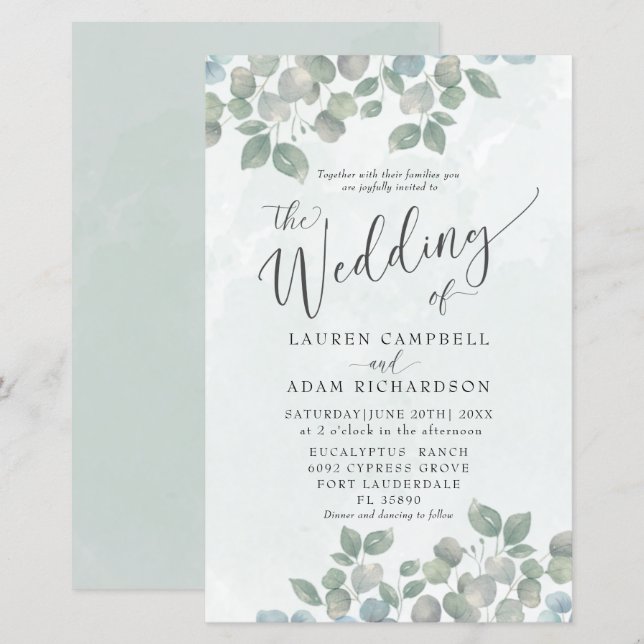 Papier Mariage d'aquarelle de l'Eucalyptus vert Budget Sa (Devant / Derrière)