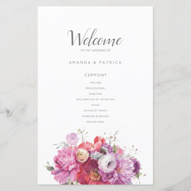 Papier Mariage d'aquarelle rose d'été (Devant)