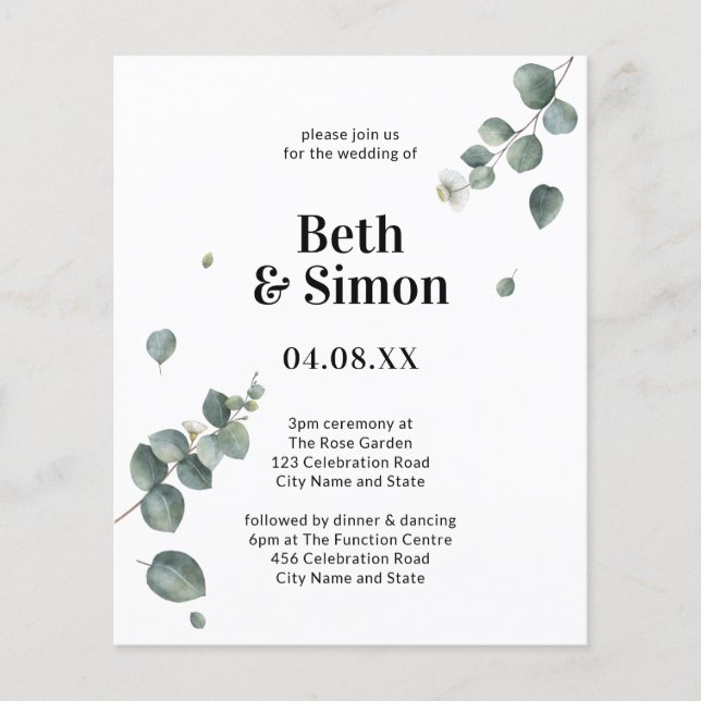 Papier Mariage d'aquarelle verte et blanche à budget élég (Devant)