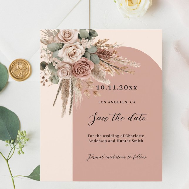 Papier Mariage d'arc rose beige taupe Enregistrer la date (Créateur téléchargé)