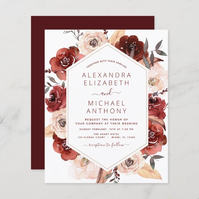 Papier Mariage de automne Budget Burnt Orange Floral (Devant / Derrière)
