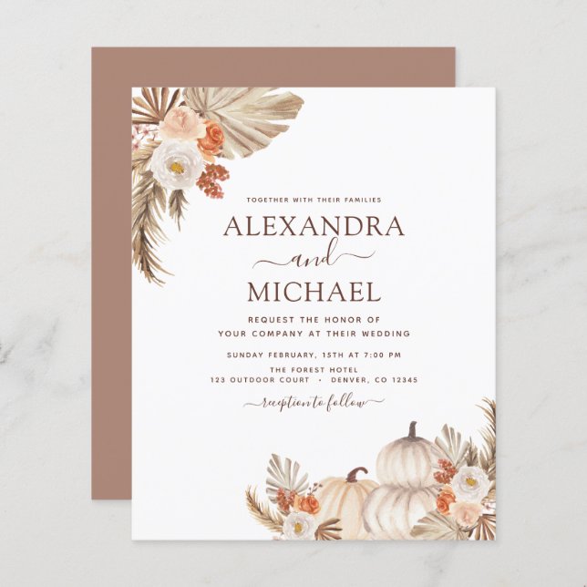 Papier Mariage de automne budget Citrouille Pampas Grass (Devant / Derrière)