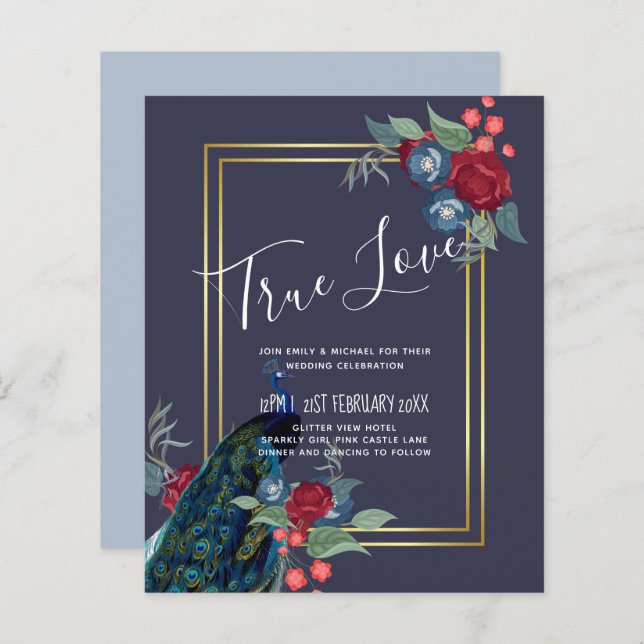 Papier Mariage de automne d'hiver Peacock Blue Burgundy (Devant / Derrière)