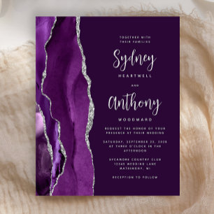 Papier Mariage de calligraphie d'agate d'argent violet bu