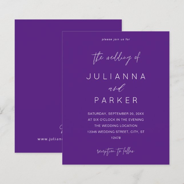 Papier Mariage de calligraphie MOD Purple Budget (Devant / Derrière)