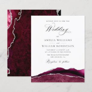 Papier mariage de calligraphie moderne bordeaux et argent