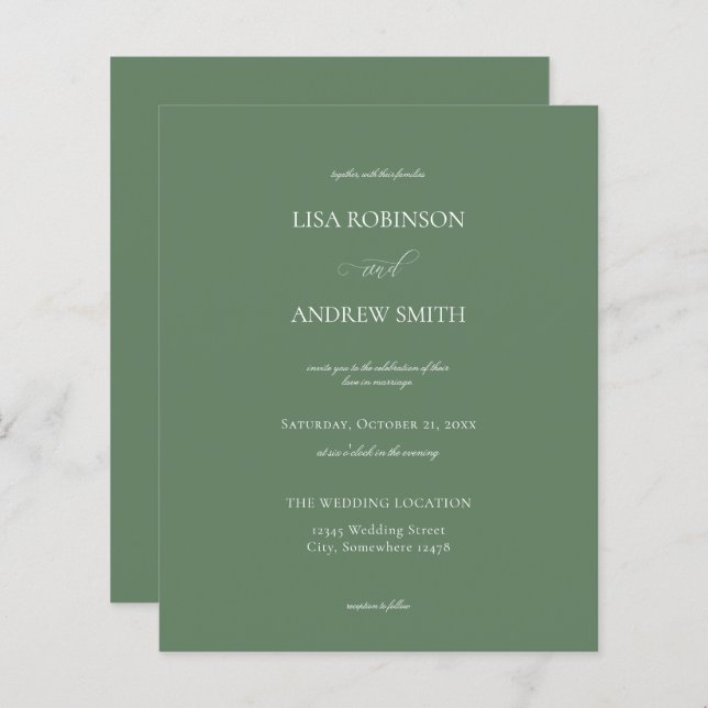 Papier Mariage de calligraphie verte Budget Sage (Devant / Derrière)