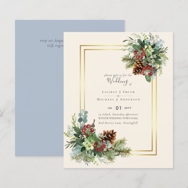Papier MARIAGE de chardon bleu hiver BUDGET (Devant / Derrière)