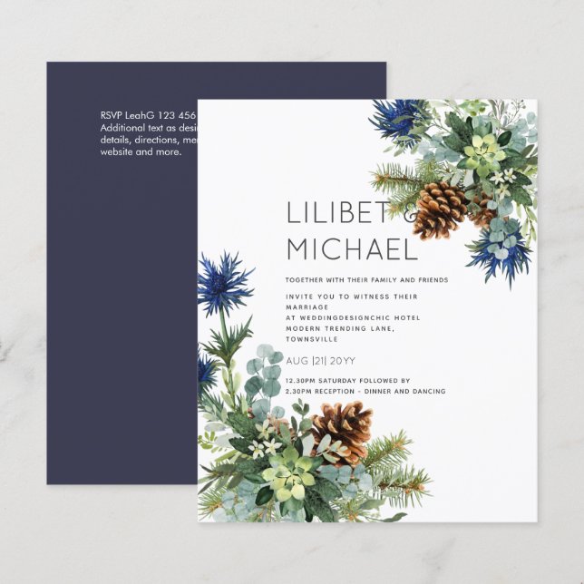 Papier MARIAGE de chardon bleu hiver BUDGET (Devant / Derrière)